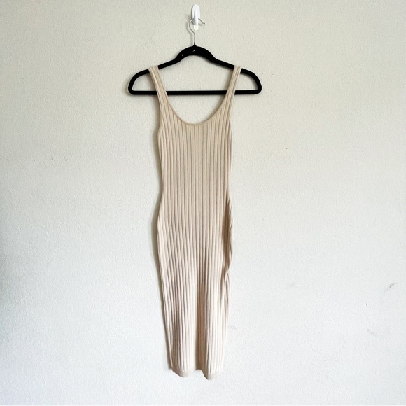 Windsor midi Cream Ribbed Dress size M woman’s stretchy tank summer casual chic - Picture 1 of 7